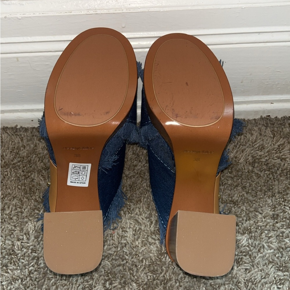 Anthropologie See by Chloe Denim Platform Mule Slide Sandal Frayed 38 NEW - Picture 8 of 8